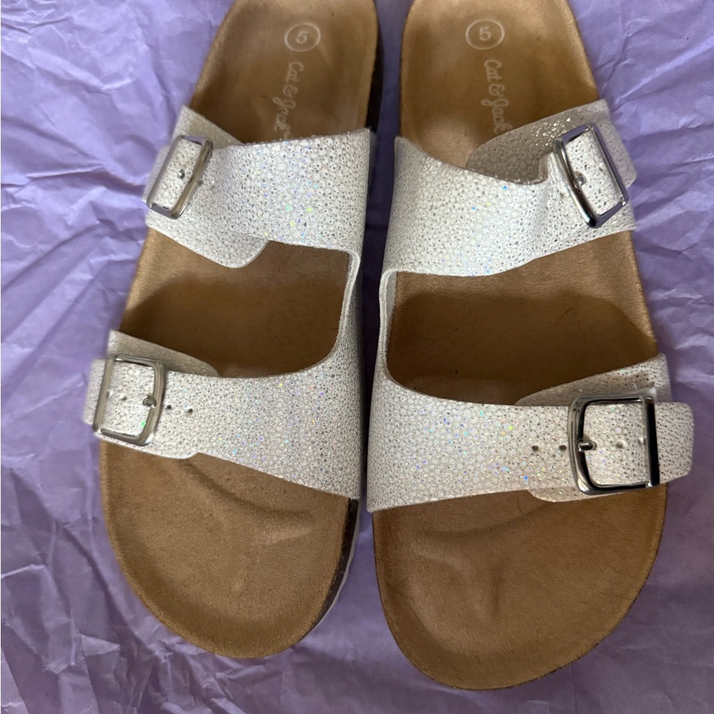 NWOT Cat & Jack White and Tan Sandals with Adjustable Straps